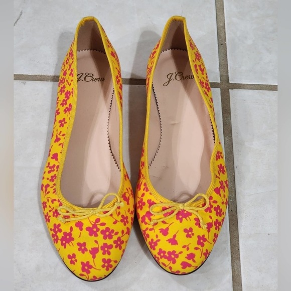 J.‎ Crew Kiki Yellow Neon Saffron Briar Floral Bouquet Ballet Flat Shoes 6 - Picture 2 of 9